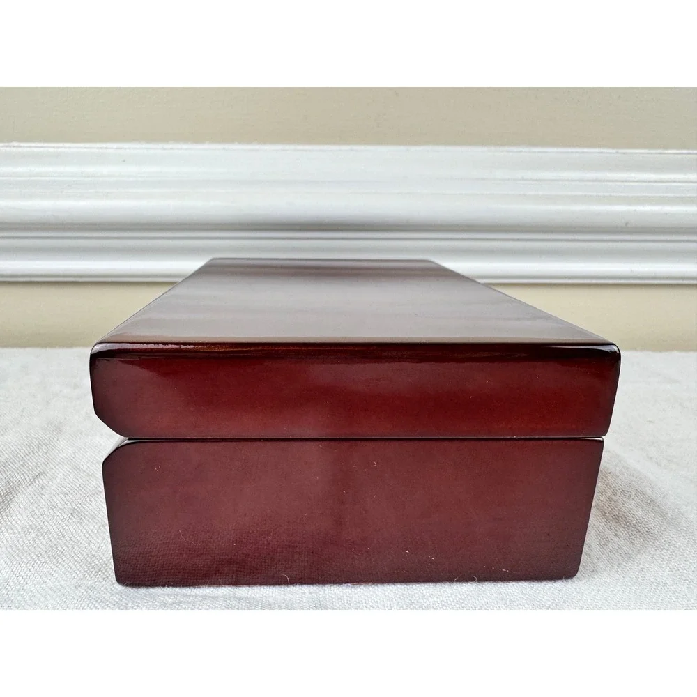 Cherry Wood Jewelry Box High Gloss Lacquer Mirror Ring Rolls White Velvet Lining